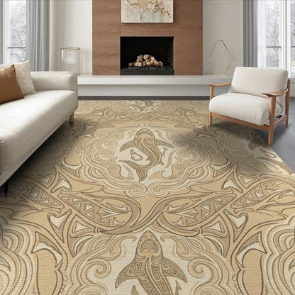 6'x9' Washable Geometric Shark Area Rug, Cream Foldable Non-Slip Large Carpet Foldable Easy Care Carpet for Queen Size Bedroom, Under Bed, Master Bedroom | Ref:2067661 - color: Beige/Pattern 19, size: 6' x 9' (Rectangular)