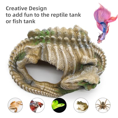 Reptile Hide Skull Animal Skeletons Decorations, Aquarium Hideaway Cave Fish Tank Decorations for Amphibians, Betta Fish, Shrimp, Lizards, Leopard Gecko