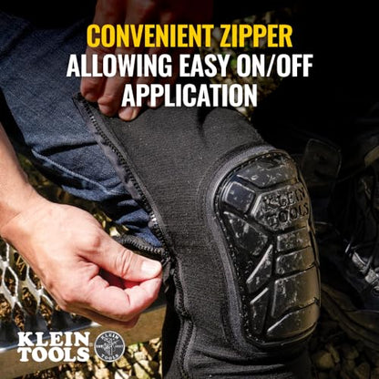 Klein Tools 60850 Tough-Flex Knee Sleeves for Work, Construction, Low-Profile Sleeve with Zipper, Gel-Like Foam, Black, XL/XXL - size: XL/XXL
