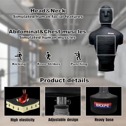 Adjustable Punching Dummy – Freestanding Silicone Punching Bag with Telescopic Height, Stable Large Base for Adults, Boxing, Kickboxing, MMA & Home Gym Training - color: Black2