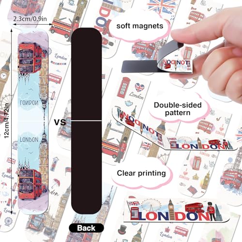 Wxiben London Magnetic Bookmark Gifts - 48PCS British Magnetic Bookmarks UK England Travel Book Marks Magnets Page Marker Clip for Women Travel Students Teacher Reading London Lover Souvenirs Gift - style: London