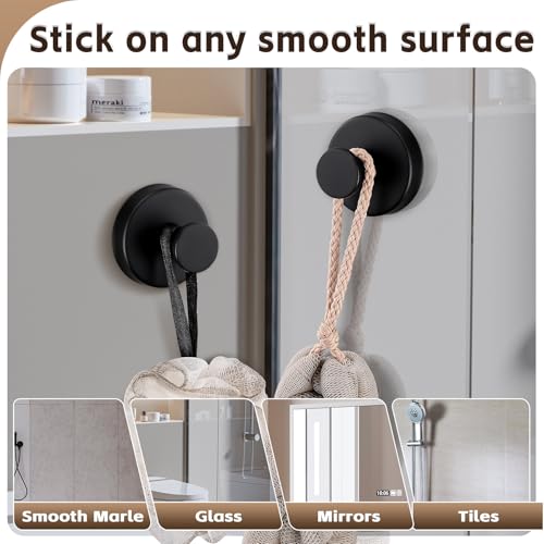 Suction Cup Hooks for Shower,Stainless Steel Towel Hooks No Drill | Vacuum-Lock Mount, Removable and Reusable for Glass, Tile, Metal and Smooth Non-Porous Surfaces(2Pack, Matte Black) - color: Matte Black