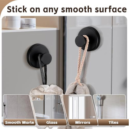 Suction Cup Hooks for Shower,Stainless Steel Towel Hooks No Drill | Vacuum-Lock Mount, Removable and Reusable for Glass, Tile, Metal and Smooth Non-Porous Surfaces(2Pack, Matte Black) - color: Matte Black