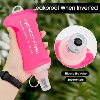 GUYI GYGYL Soft Flask, TPU Collapsible Soft Water Bottle for Hydration Pack, Running Vest, Leak-Proof Folding Water Bottle for Hiking Cycling Climbing Jogging-250ml Pink - color: 250ml Pink