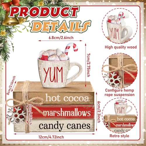 4 Pcs Christmas Table Decorations Winter Snowflake Tiered Tray Decorations Decorative Mini Wooden Books Subject Signs Block Centerpiece for Office Tabletop Shelf Housewarming Gifts - style: Coffee