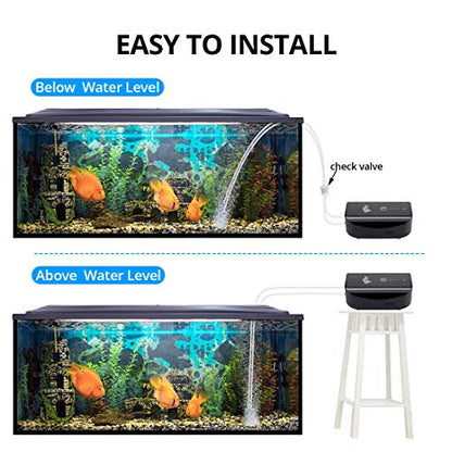 AQQA Aquarium Air Pump Battery Rechargeable Fish Air Pumps | 5W, Portable Bubbles Oxygen Pump Aquarium Aerator Fresh & Saltwater Aquariums Air Pumps with Air Stone, Tubes, USB Cable - size: 5W for 1-160Gal tank