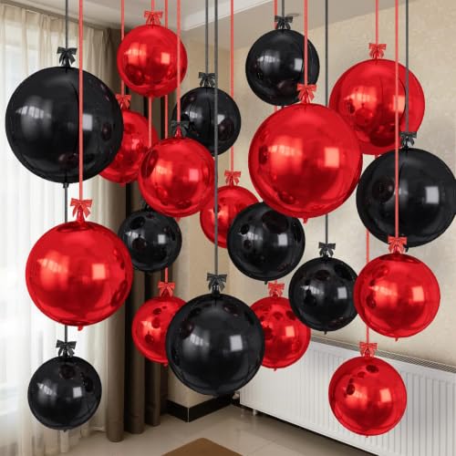 Togvu Black Red Round Foil Balloons, 16PCS Different Sizes 4D Metallic - color: Black Red