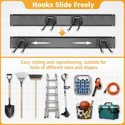 CBWLWJ 48'' Garage Tool Organizer Wall Mount - Heavy Duty 480 lbs Capacity Tool Rack with 6 Adjustable Straight Hooks, Wall Mounted Storage System for Garage, Shed, Workshop (Black) - size: 48inch+6Straight Hooks