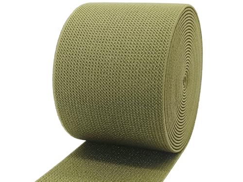 Olive Green Wide Knit Elastic Band for Sewing 3 inch 5yards Double-Side Twill Woven Elastic Heavy Stretch Elastic Spool Band for Sewing Pants Waist-Wigs-Skirts-Craft-DIY Projects - color: Olive #43