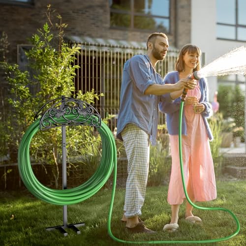 Garden Hose Holder, Detachable Metal, Heavy Duty Freestanding Outside | Water Hose Holder Stand Garden Hose Reel Rack and Hose Storage Organizer for Outside Yard