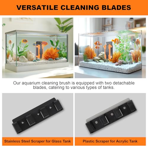 hygger Aquarium Magnetic Brush, Fish Tank Glass Algae Scrubber with Detachable Stainless Steel and Plastic Scraper, Magnetic Fish Tank Cleaner for Glass/Acrylic Fish Tank - size: M for tank thickness ≤ 0.6"