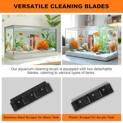 hygger Aquarium Magnetic Brush, Fish Tank Glass Algae Scrubber with Detachable Stainless Steel and Plastic Scraper, Magnetic Fish Tank Cleaner for Glass/Acrylic Fish Tank - size: M for tank thickness ≤ 0.6"