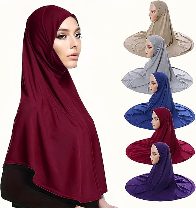 Ready To Wear Hijab For Women Instant Turban Stretch Soft Muslim Scarf For Prayer Long Hijabs Islamic Jersey Abaya - color: Blue