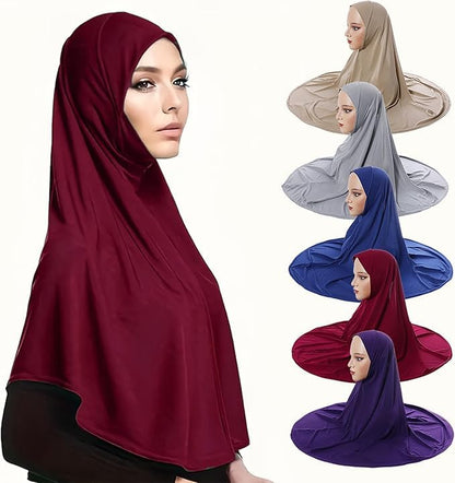 Ready To Wear Hijab For Women Instant Turban Stretch Soft Muslim Scarf For Prayer Long Hijabs Islamic Jersey Abaya - color: Blue