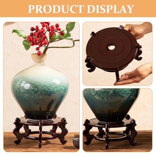 Yardwe Boho Home Decor Plant Stand Wooden Base Bracket Indoor Plant Display Stand