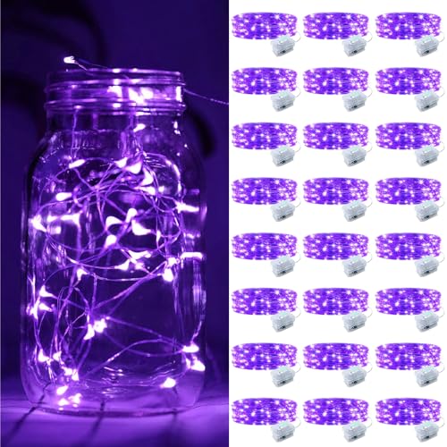 ZGWJ 24 Pack Fairy Lights Battery Operated, 7ft 20 Mini LED Fairy String Lights Silver Wire 3 Modes for DIY, Parties, Wedding, Bedroom, Halloween Christmas Decoration Purple - color: Purple, size: 24