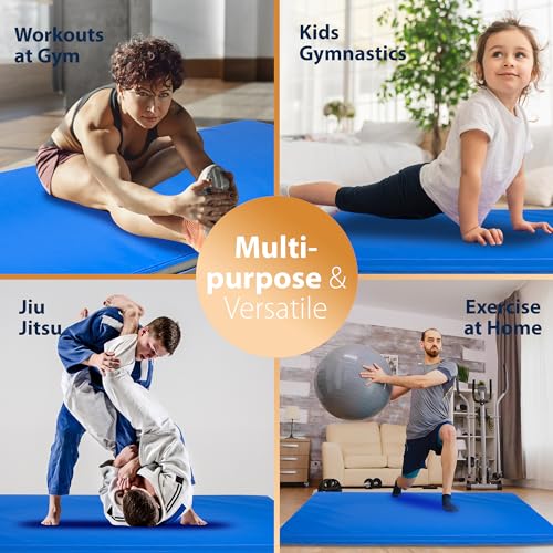 Foamma Gymnastics Mat for Kids & Adults, 6" Thick, 4 ft x 6 ft, Blue – High-Density Landing Mat with Waterproof Cover, Ideal for Tumbling, Wrestling & Gymnastics Equipment for Indoor/Outdoor Use - size: 4ft x 4ft, style: 6" Thickness
