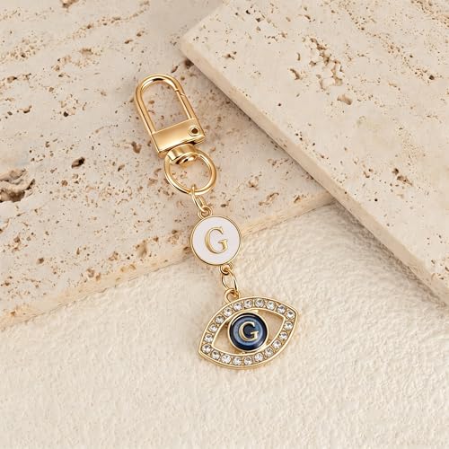 XGALBLA Small Evil Eye Keychains Initial Letter Key Chains for Women Men Car Key Bag Purse Charm- Good Luck Amulet Protection - color: Evil Eye 2-g