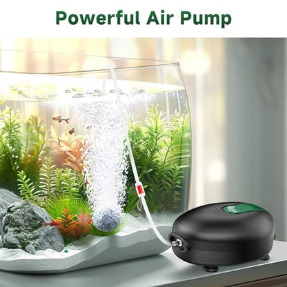 AQQA Aquarium Air Pump Quiet Fish Tank Aerator Pump Powerful Oxygen Pump Single Outlet Air Pump Bubbler with Air Stone Tubes Check Valves for Hydroponics Water Tank (2.5W for Up to 40 Gal Tank) - size: 2.5W for Up to 40 Gal Tank