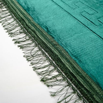 Prayer Rug - Soft Plush Turkish Janamaz Sajada Carpet for Men and Women - Plain Solid Prayer Mat Ramadan Eid Gift - with Prayer Beads - Luxury Floral Stamp, Dark Green - color: Dark Beige
