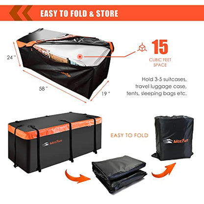 MeeFar Hitch Mount Cargo Carrier Bag Soft Shell 100% Waterproof 16 Cubic Feet (58" 24" 19") Include 8 Reinforced Straps for Truck Pickup All Vehicle with Steel Cargo Basket - size: 16 Cubic Feet