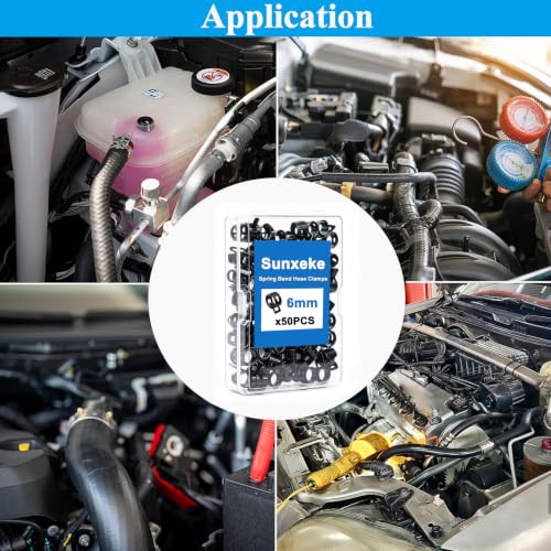 50Pcs 6mm Spring Band Hose Clamps, Black Fuel Line Hose Clamp Low Pressure Air Clip Strap for Silicone Vacuum Hose Fuel Line Clamps - color: Black-6mm-50pcs