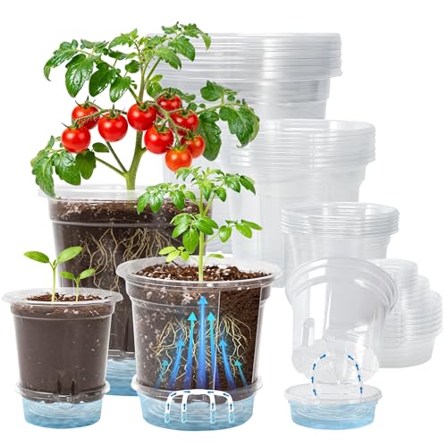 Bluepro Self Watering Pots for Indoor Plants, 4/5/6.5 Inch, 18-Pack | Clear Plastic, 6 Each of Three Sizes, Reservoir Trays and Wicks, Up to 7-Day Water Supply, Root and Water-Level Visibility - size: 4/5/6.5 Inch-18Pcs