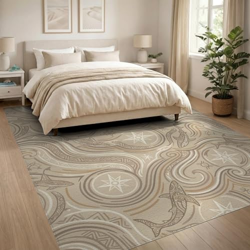 8'x10' Washable Geometric Swirl Large Rug, Beige Non-Shedding Pet Friendly Carpet Foldable Easy Care Mat for King Size Bedroom, Master Suite, Under Bed | Ref:2067662 - color: Beige/Pattern 20, size: 8' x 10' (Rectangular)