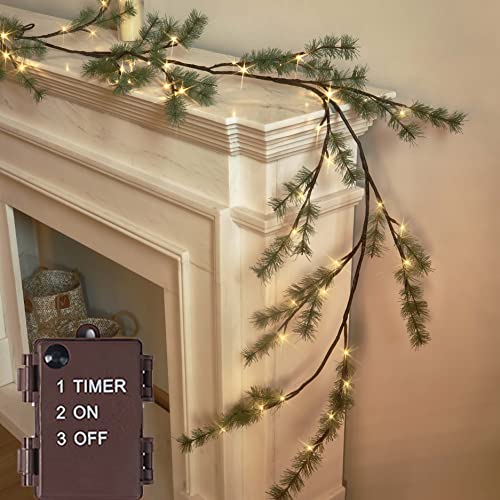 Hairui Lighted Pine Garland Battery Operated with Timer 6FT 48 Lights, Christmas Garland with Lights for Indoor Outdoor Home Holiday Decoration - color: Pine