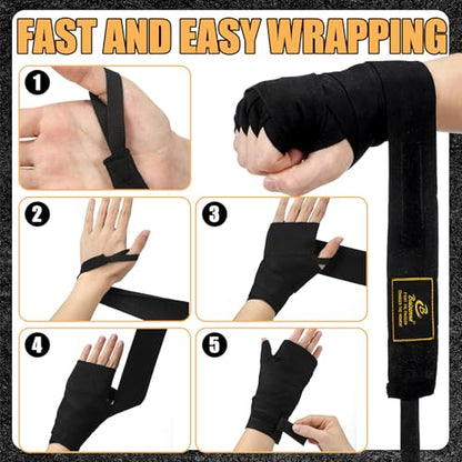 Gemscream 4 Pcs Boxing Hand Wraps 196 Inches/ 5 M Wrist Wrap Protection for Men Women Boxing Muay Thai MMA Kickboxing