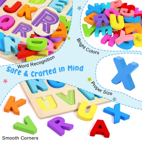 Attmu Wooden Puzzles for Toddlers, 2 Pcs Alphabet ABC Shape Number Puzzle | Learning Toys for Kids Preschool Educational Activities Toddler Gift Toys for Girls Boys Christmas Valentines Easter - size: 2 Pcs
