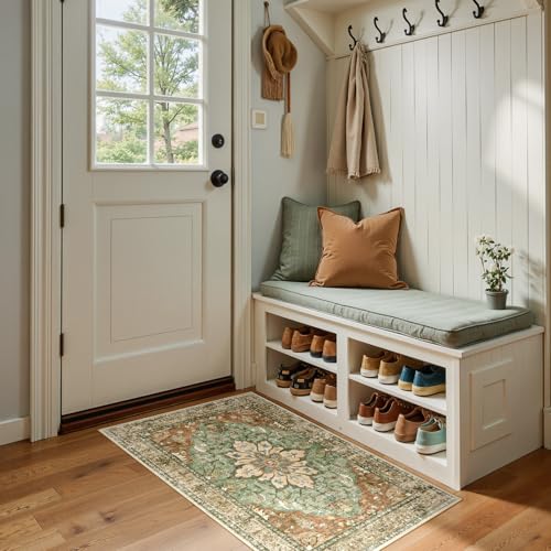 RELEANY Washable Area Rug, Small 2'x4', Brick/Brown/Green - color: Brick/Brown/Green, size: 2' x 4' (Rectangular)