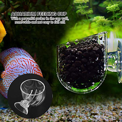 Transparent Acrylic Fish Feeding Cup, Hole Design Prevents Food Spreading, with Powerful Sucker for Freshwater and Saltwater Aquarium