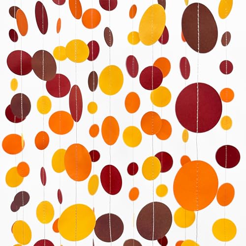 46Ft Fall Party Decorations Polka Dots Garlands Orange Yellow Burgundy Brown Hanging Paper Circle Dots Streamer for Birthday Wedding Shower Fall Autumn Thanksgiving Harvest Party Decor Supplies - color: Fall