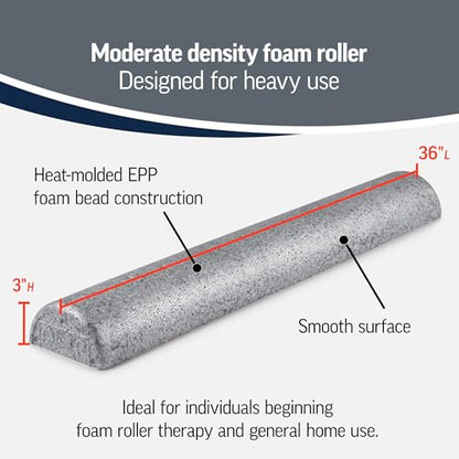 OPTP Silver AXIS Moderately Firm Foam Roller – Half-Round, Silver, 36" x 3" | Moderate density for sports medicine, physical therapy, Pilates, yoga, trigger point myofascial release, Heat-molded EPP foam - size: Silver - 36" x 3" Half-round