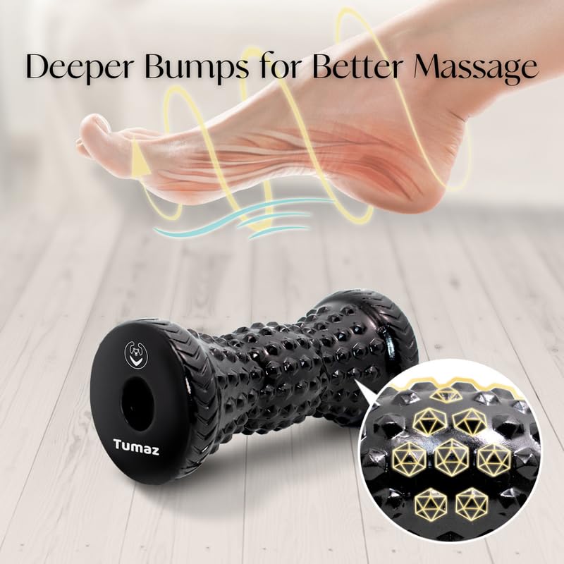 Tumaz Foot Roller & Massage Ball 3-in-1 Set | Foot Roller, Spiky & Lacrosse Balls | Ergonomic Design | Deep Tissue Massage | Foot Relaxation & Recovery - color: Diamond(black) 3-piece Set