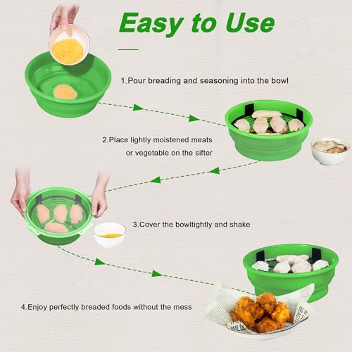 Collapsible Batter Bowl - Breading Bowl Shaker with Lid , Grass Green - color: Grass Green