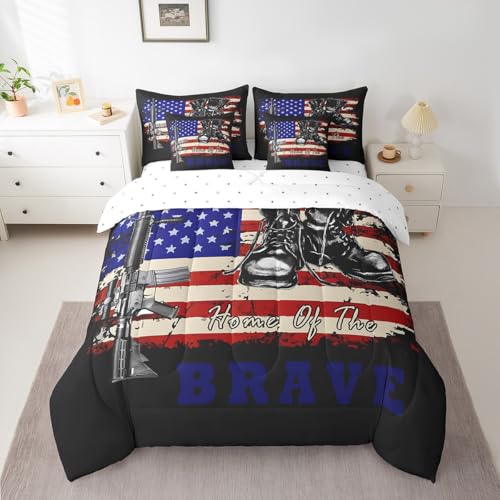 Feelyou American Flag Bedding Set Queen Size 7 Pieces - color: Black Blue Red, size: Queen
