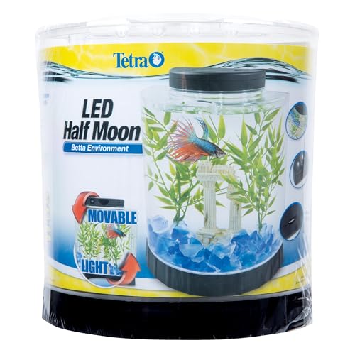 Tetra 1 Gallon Half Moon Small Fish Tank w/Movable LED Light, for Betta & Gold Fish, Aquarium | (Pack of 3) - size: 9"W,10.5"H,4.5"D (Pack of 3)
