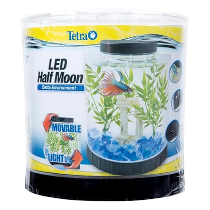 Tetra 1 Gallon Half Moon Small Fish Tank w/Movable LED Light, for Betta & Gold Fish, Aquarium | (Pack of 3) - size: 9"W,10.5"H,4.5"D (Pack of 3)