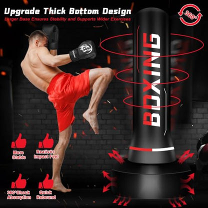 Freestanding Punching Bag for Adults,70" Heavy Duty Boxing Bag with Stand, Kickboxing and MMA Muay Thai Training Equipment for Men and Women Beginners - color: Red White Alphabet Pattern