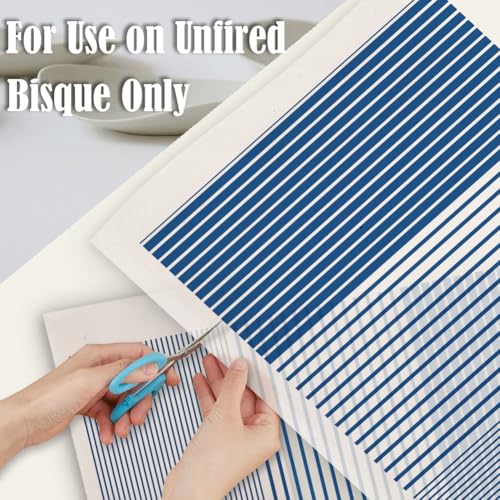 SUPERDANT 5 Pcs Navy Stripe Ceramic Underglaze Stickers Underglaze Transfer Paper Beginner Friendly Pottery Glaze Transfers for Dish Bowl Decor 14.57x20.47 Inch/37x52 cm - style: stripe