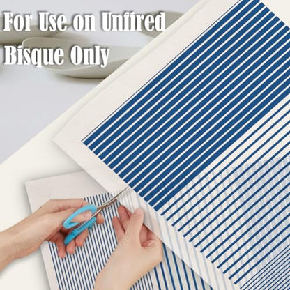 SUPERDANT 5 Pcs Navy Stripe Ceramic Underglaze Stickers Underglaze Transfer Paper Beginner Friendly Pottery Glaze Transfers for Dish Bowl Decor 14.57x20.47 Inch/37x52 cm - style: stripe
