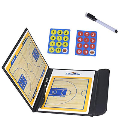 Foldable Leather Football Soccer Magnetic Tactic Marker Coaching Clipboard with Zipper and Marker Pen - Coaching Strategy Guiding Board Kit Equipment Portable Coach Tool - style: Basketball