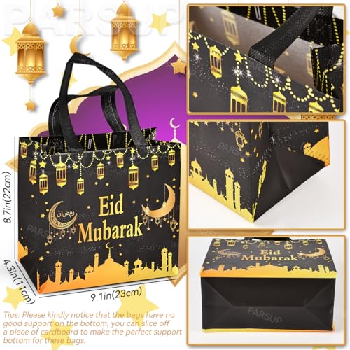PARSUP 4PCS Eid Reusable Gift Bags, Assorted Sizes with Handles, Islamic Patterns, Non-Woven Material, Perfect for Eid Parties & Gift Giving