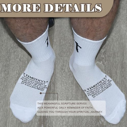 3 Pairs Christian socks Prayer socks Birthday Gifts for Dad,Men Husband Grandp Fathers Day Christmas - color: 2 Timothy 1:7 - White