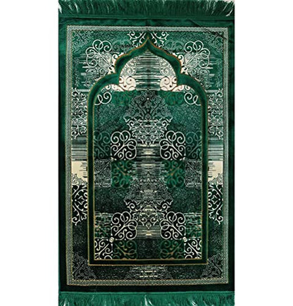 Modefa Prayer Mat | Turkish Velvet Muslim Prayer Rug Muslim Prayer Mat Islam | Soft Beautiful Prayer Rug Janamaz Sajjadah with Car Hanger | Classic Elegant Swirl (Green) - color: Green