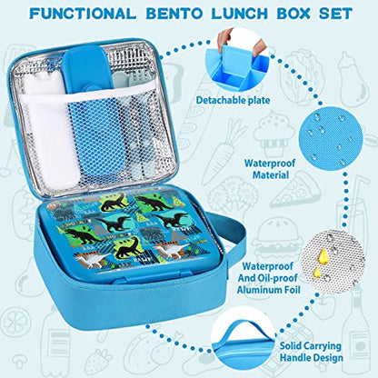 JXXM Bento Lunch Box for Kids With 8oz Soup thermo,Leak-proof Lunch Containers with 5 Compartment,thermo Food Jar and Lunch Bag, Food Containers for School (A-Blue(Dinosaur)) - color: A-Blue(Dinosaur)