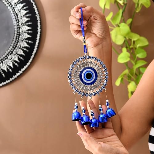 LoveNspire Evil Eye Chime Hanging Decoration Circle Evil Eye Decor for Living Room Home Office Car Hanging Turkish Nazar Amulet Door Wall Hanging Ornament - Good Luck Pendant Charm Gift (6 Inch) - color: Evil Eye Chime