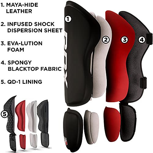 RDX Boxing Gloves 14Oz & Shin Guards Kickboxing (Large Size), Premium Maya Hide Leather Adult Heavy Punching Bag Gloves with Leg Instep Protection Pads, MMA Muay Thai, Sparring BJJ Karate Taekwondo